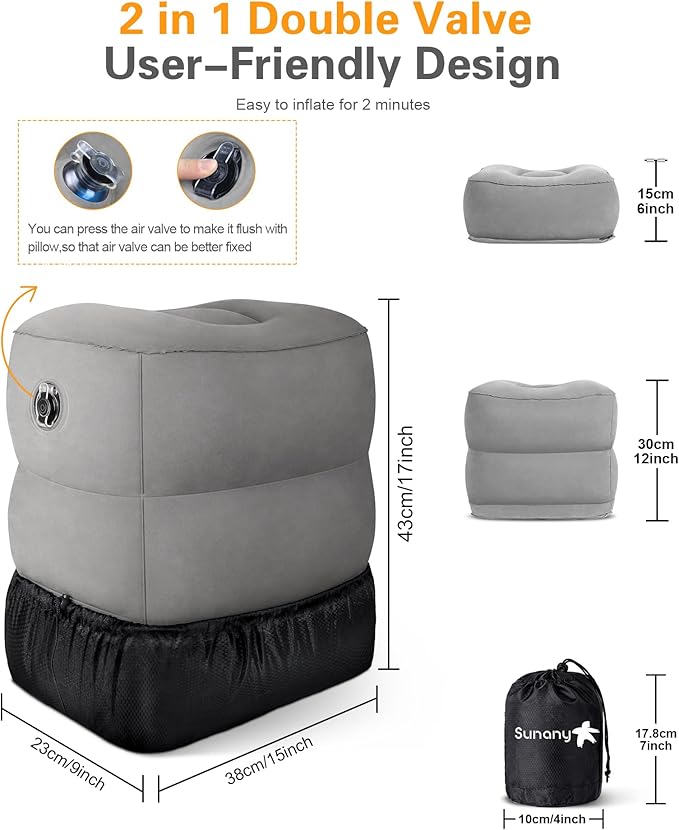 Sunany Inflatable Travel Foot Rest Pillow, Airplane Bed - Image 4