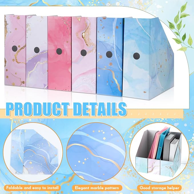 PerKoop 12 Pcs Decorative Magazine File Holders Floral Foldable File Folders - Image 3