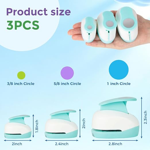 Koogel 3PCS Circle Paper Punch, Circle Hole Punch Different Size（1 + 5/8 + 3/8 - Image 7