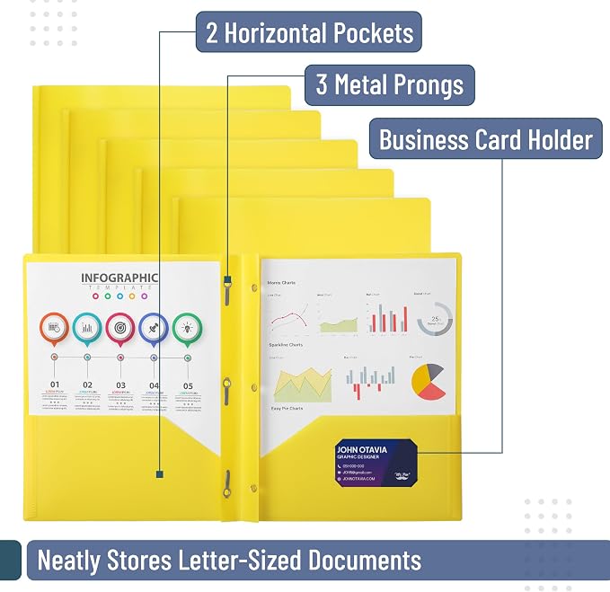 Mr. Pen- Plastic Folders with Pockets and Prongs, 5 Pack, Letter Size | Pocket - Image 3