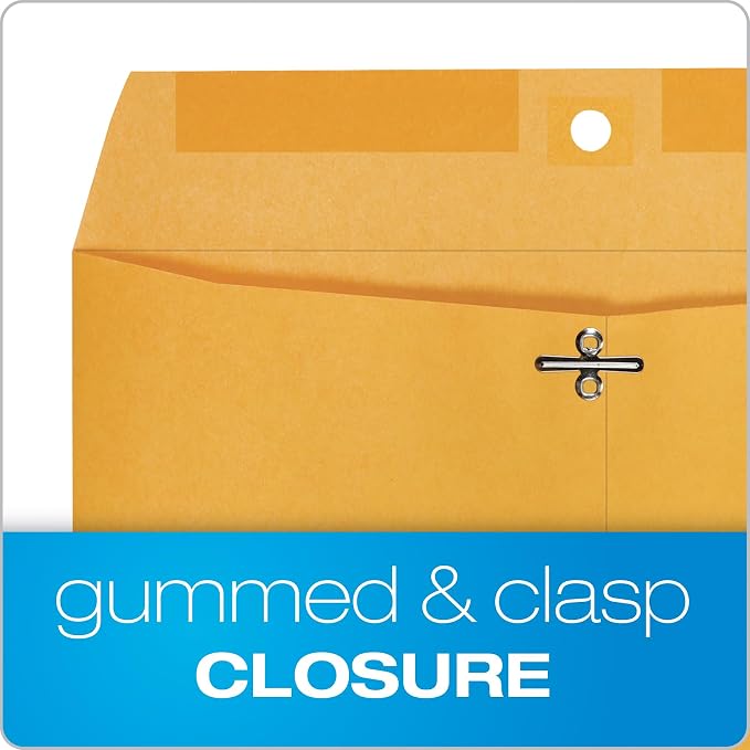 Quality Park 10" x 13" Clasp Envelopes, Heavy 32 lb Brown Kraft, Gummed Flap - Image 3