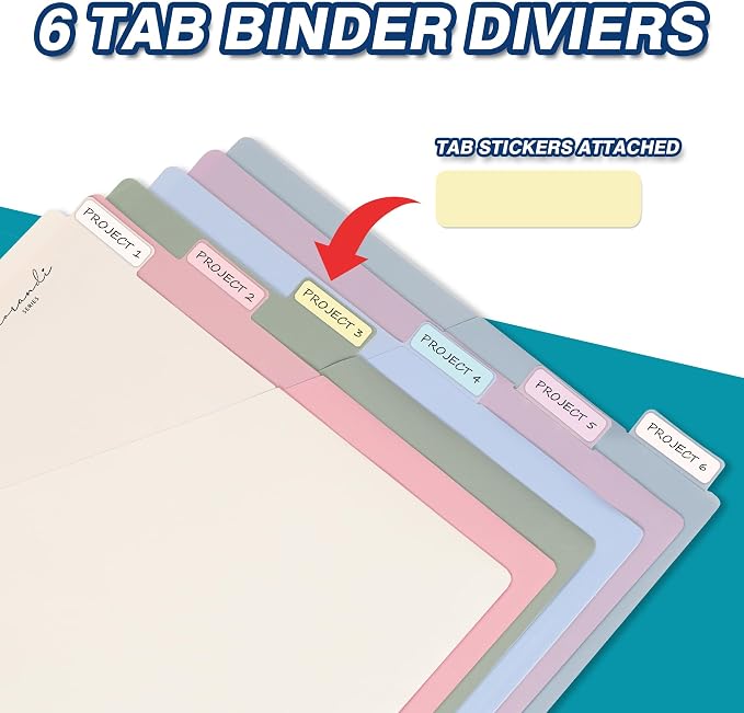H4D 6-Tab Plastic Binder Dividers, 2 Pockets, Pastel Colors, 1 Set | Made of PP - Image 5