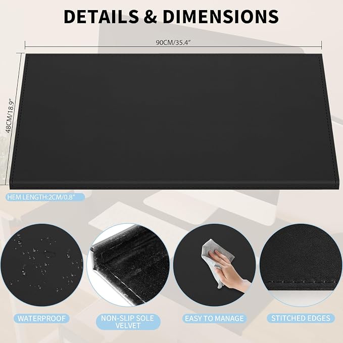 AKOZLIN 35.4"x 18.9" Soft PU Leather Surface Office Desk Mouse Mat Anti-Push Pad - Image 4