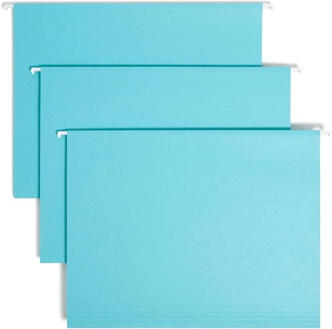 Smead Standard Hanging File Folders, Aqua Blue, 1/5-Cut Adjustable Tabs by SMEAD
