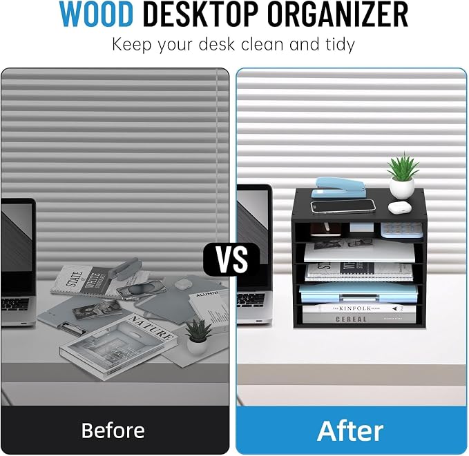 5-Tier Wood Desk Organizer, Paper Tray Organizer - Image 6