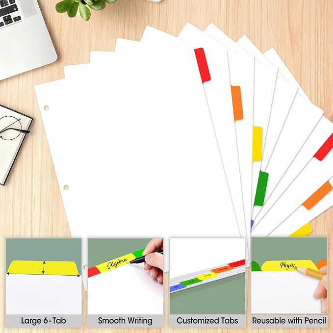 204 Pcs Binder Dividers with Multicolor Tabs, 1/6 Cut Tabs, Dividers - Image 4
