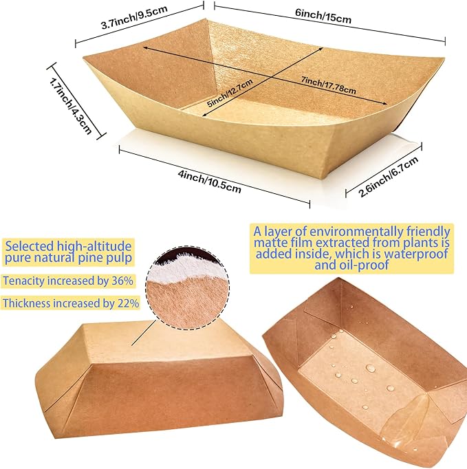 100 Pack 2lb Paper Food Trays, Heavy-Duty Paper Food Boat Disposable Serving - Image 2