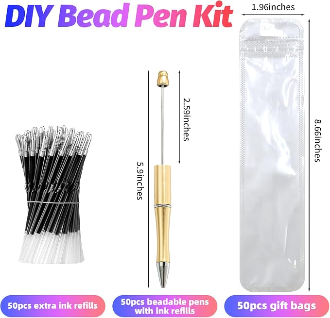150 Pieces DIY Beadable Pen Kit – 50 Plastic Ballpoint Pens - Image 2