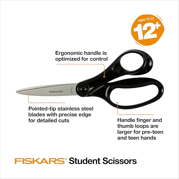Fiskars 7" Student Scissors for Kids Ages 12-14, Scissors for School or Crafting - Image 3