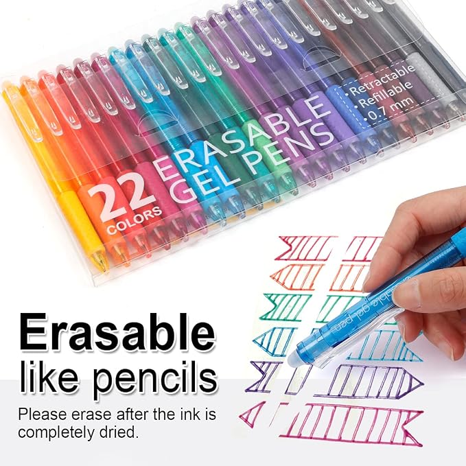 Vanstek 22 Colors Retractable Erasable Gel Pens Clicker, Fine Point, Make - Image 2