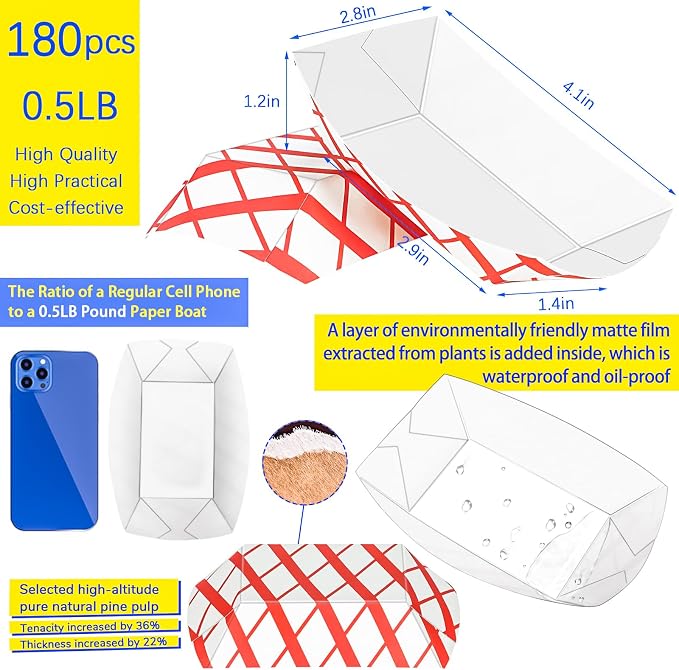180 Pack Checkered 1/2Lb Paper Food Boat Trays Disposable Small Paper Boats - Image 2