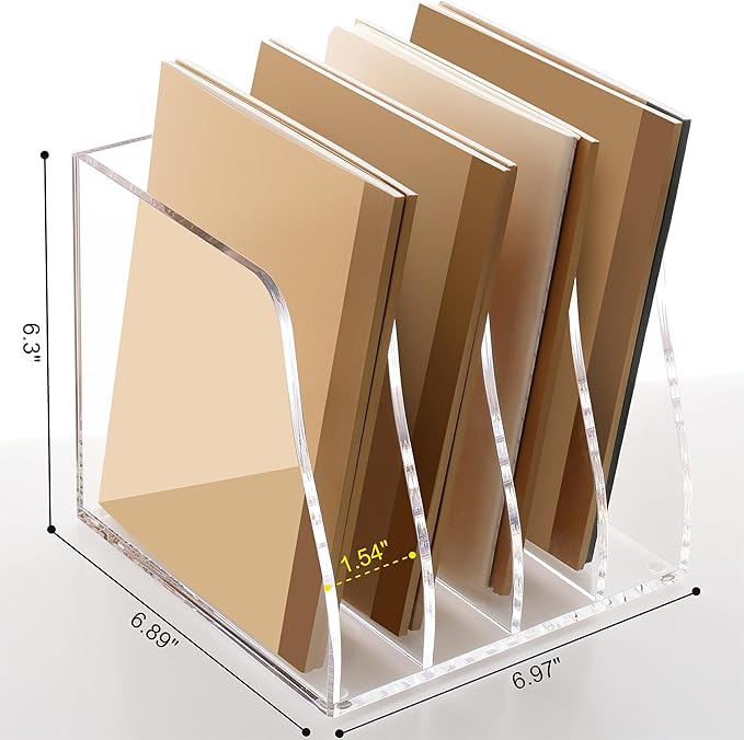 SANRUI Acrylic Desk File Organizer, 4 Vertical Compartments Clear Magazine File - Image 2