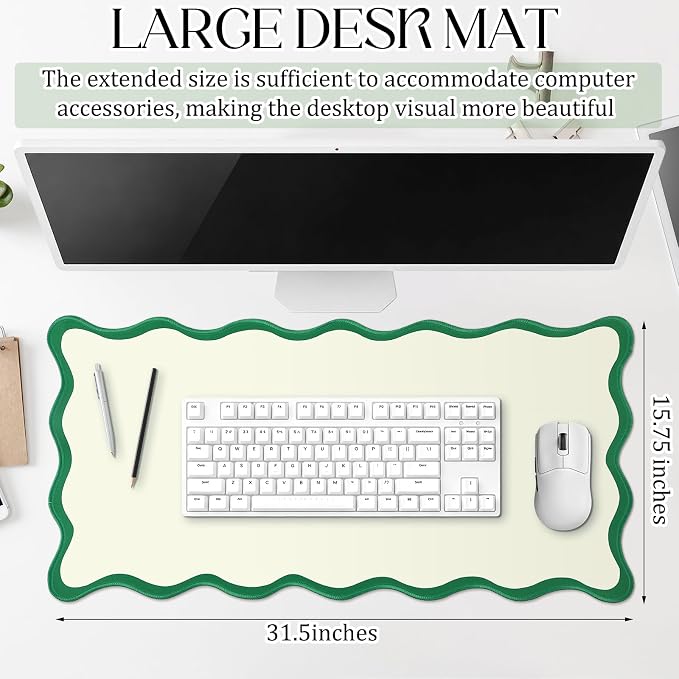 Hahafelt Scalloped Desk Mat Large Desk Pad Cute Coquette Table Mat Back to - Image 2