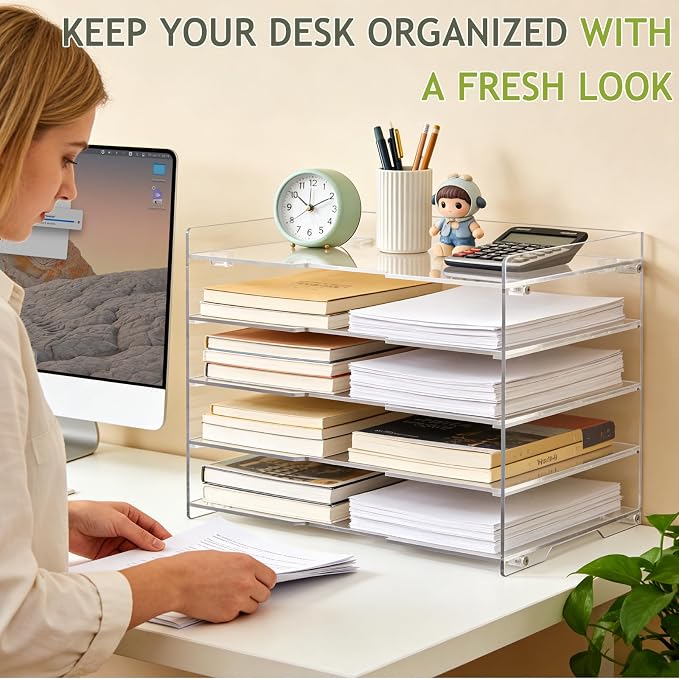 KKU 5 Tier Clear Acrylic Desk Organizer, Letter Tray Paper File Desk Organizer - Image 6