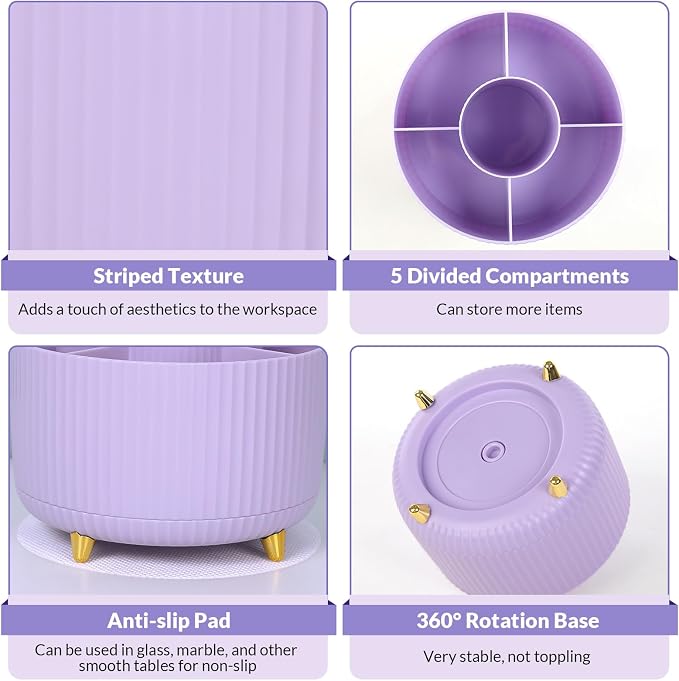 SKYDUE 360 Rotating Purple Pen & Art Supply Organizer - Image 3