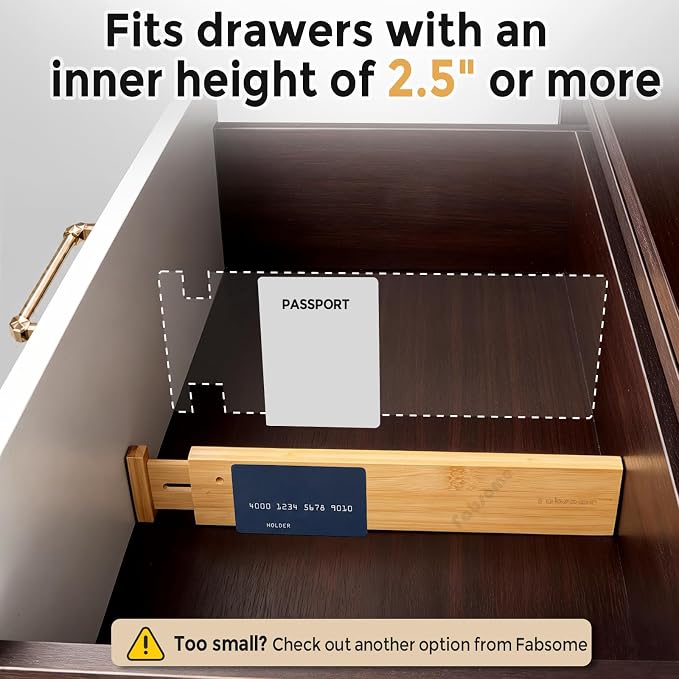 Fabsome Drawer Divider 6 Pack, Bamboo Kitchen Dividers Organizers Adjustable - Image 4