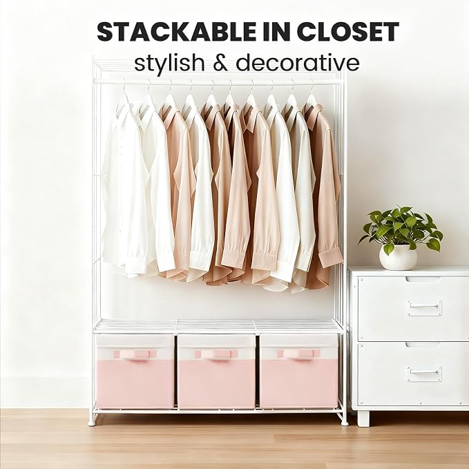 Large Closet Organizer Bins - 23 QT Collapsible Decorative Storage Boxes with - Image 2