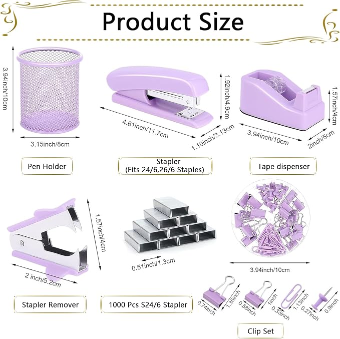 Office Supplies Set, Desk Accessories, Stapler And Tape Dispenser Set, Pen - Image 5