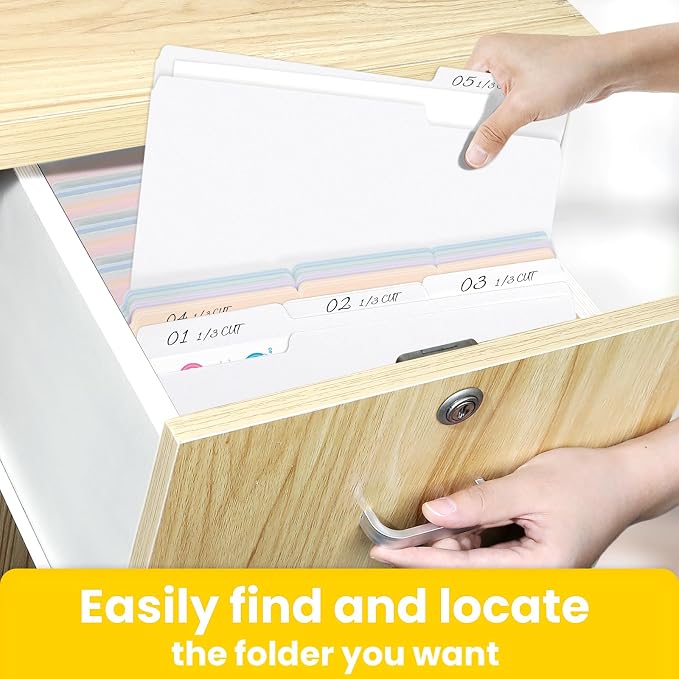SUNEE File Folders Letter Size White, 100 Pack Manilla Folders 8.5 x 11 1/3-Cut - Image 3