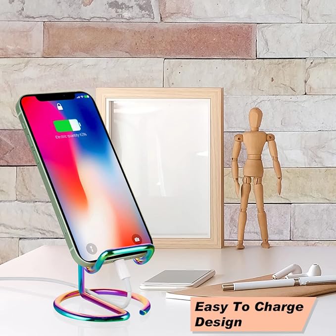 ROPOSY Cell Phone Stand for Desk, Cute Metal Rainbow Cell Phone Stand Holder - Image 4