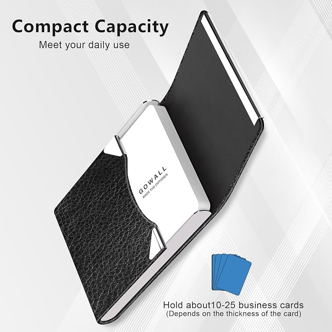 Business Card Holder with Magnetic Closure, Slim Metal PU Business Card Case - Image 3