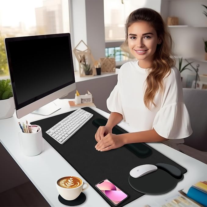 LIMKRIAN Black Mouse Pad Set Large Desk Matt - Image 2