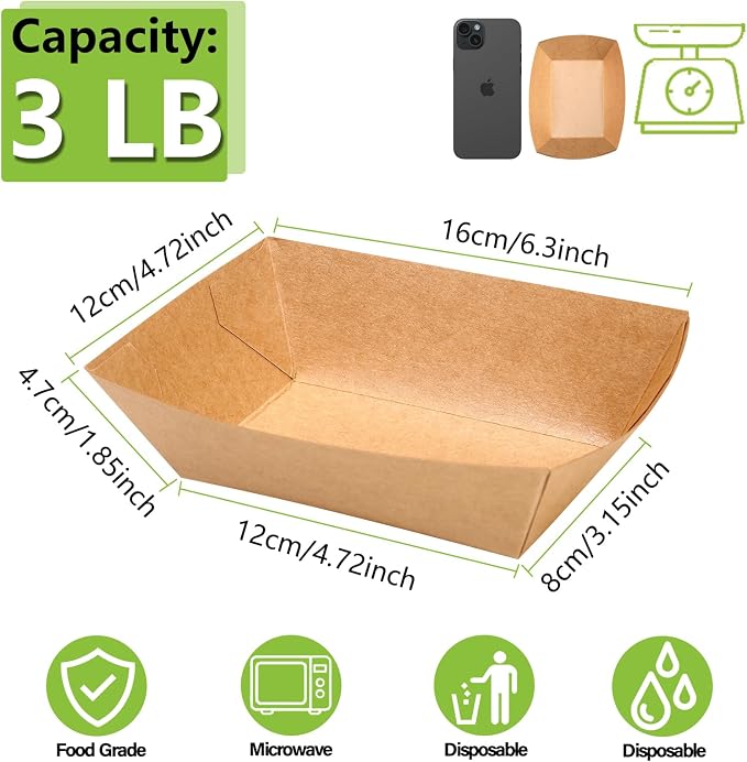 250 Pack 3lb Heavy Duty Kraft Leak Proof Paper Food Boats Disposable Nacho - Image 2