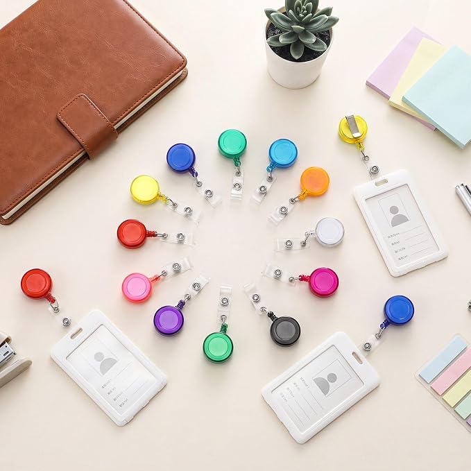Harloon 150 Pcs Retractable Badge Reel Teacher Clips Holder Mixed Solid Color - Image 6
