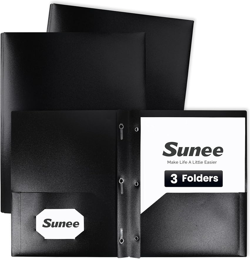 SUNEE 2 Pocket Folders with Prongs Plastic Folders with Pockets and Prongs Fit by SUNEE