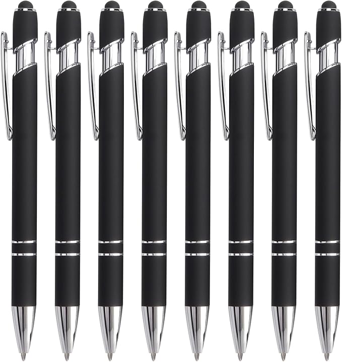 Bribobo 8 Pack Black Ballpoint Pen 2-in-1 Stylus by Bribobo
