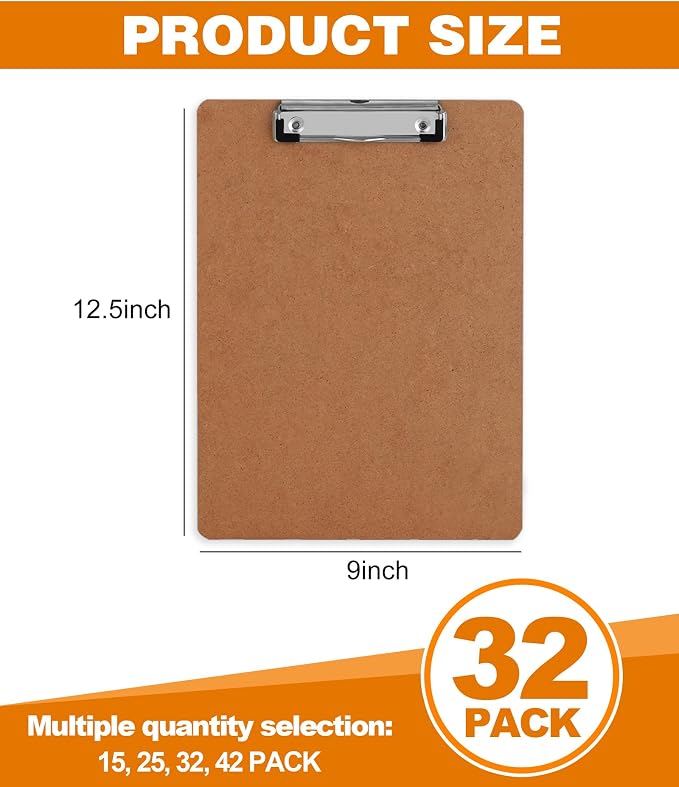 Clipboards, HERKKA 32 Pack Hardboard Office Clipboards Low Profile Clip - Image 2