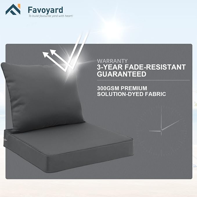 Favoyard Outdoor Seat Cushion Set 24 x 24 Inch Waterproof & Fade Resistant - Image 5