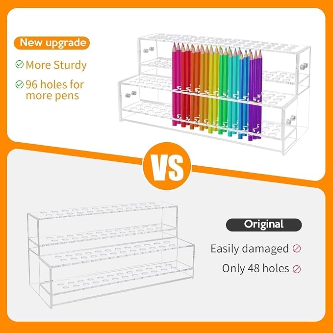 96-Slots Acrylic Pen Holder, 2-Tier Pen Display Stand - Image 8
