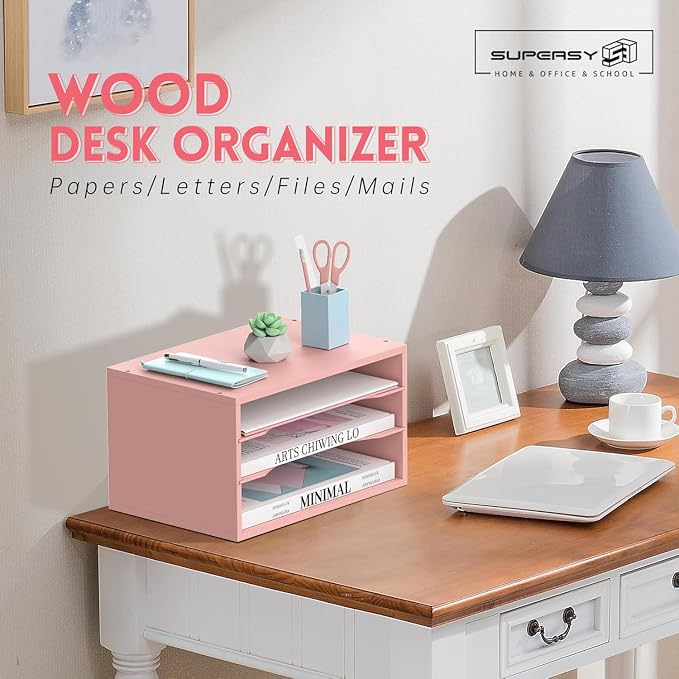 SUPEASY Wood Desk Organizer, 3 Tier Paper File Organizer - Image 2
