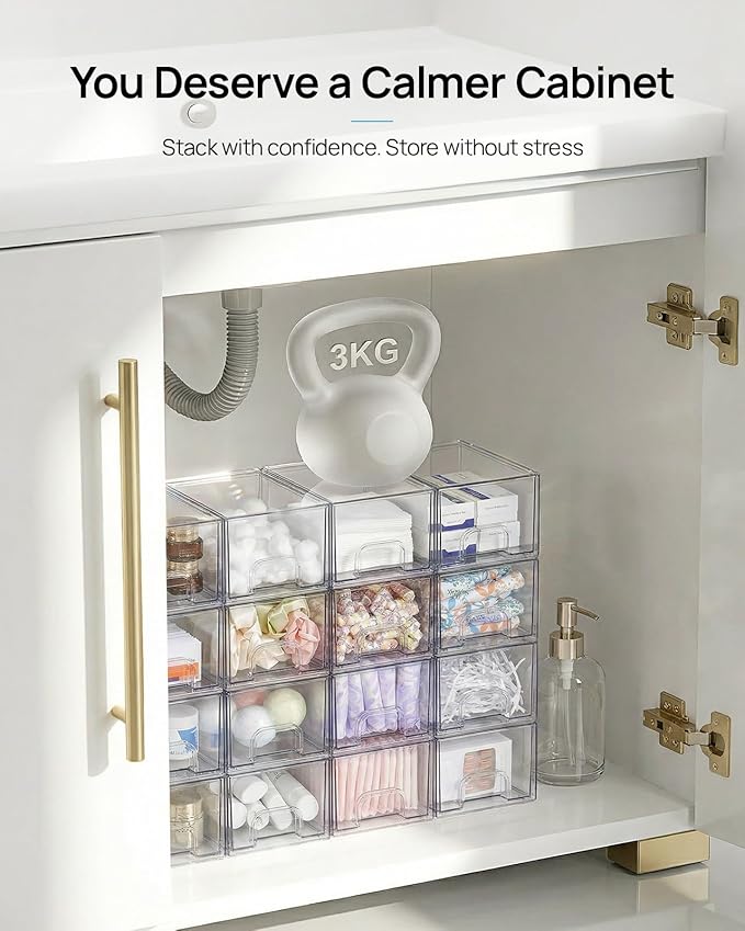 Vtopmart 6 Pack Small Clear Stackable Storage Drawers, Acrylic Bathroom Makeup - Image 4