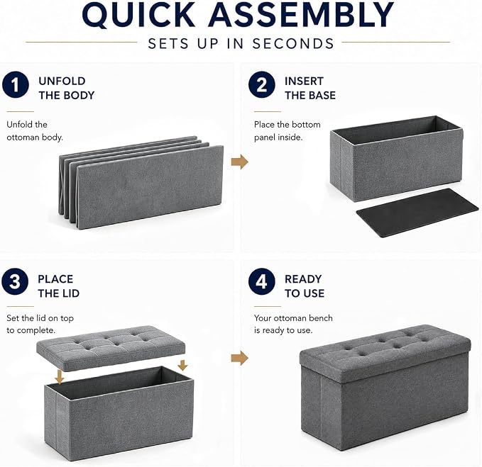ALASDO 30 Inch Folding Storage Ottoman Bench - Image 4