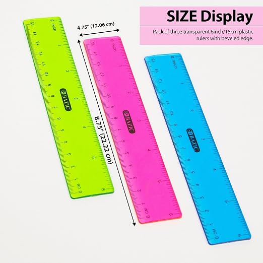 BAZIC Products 6 in Clear Plastic Ruler, Inch & Metric, 3 Pack, 288-Case | - Image 5