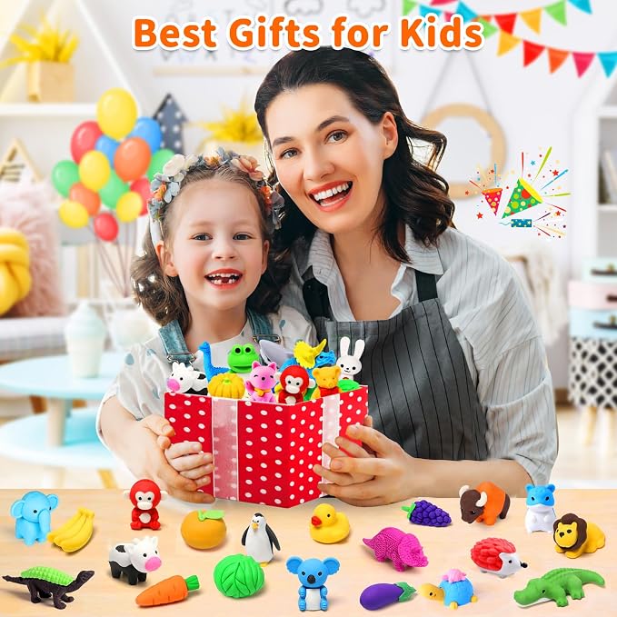 40 Pack Animal Erasers for Kids Bulk Desk Pets Classroom Prizes Treasure Box - Image 7