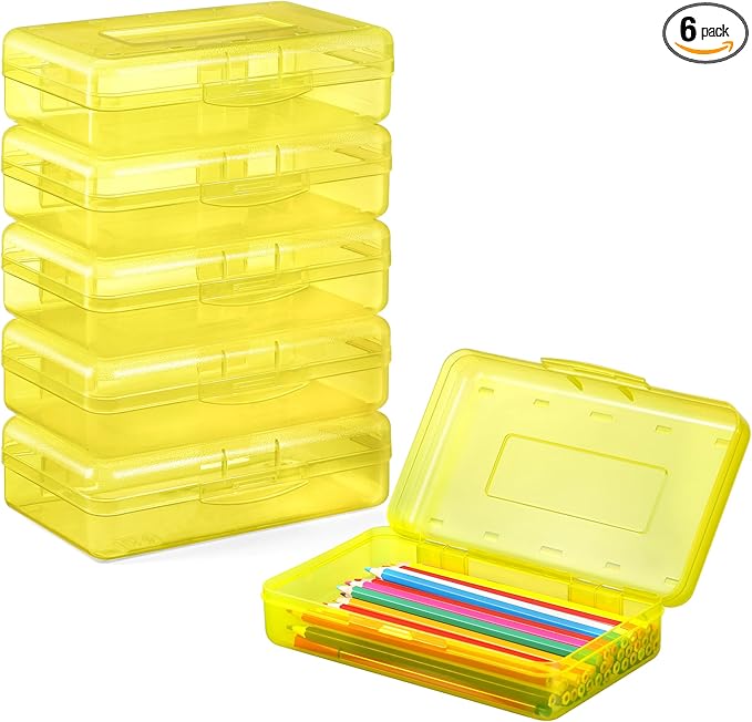 Sooez Plastic Pencil Case Box 6 Pack, Colored Large Craft Storage Bulk by Sooez