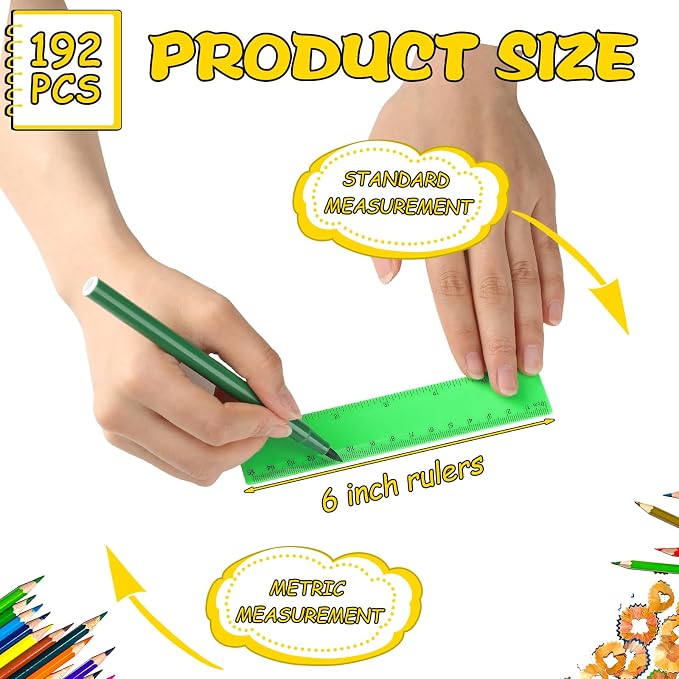 Teling 192 Pack Rulers Bulk for Classroom Transparent Colorful Metric Rulers - Image 2