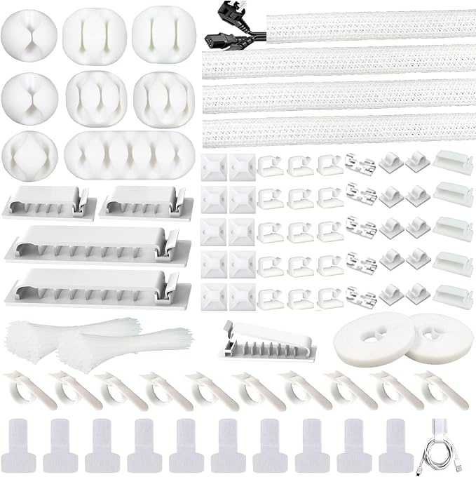 White Cable Management Organizer Kit 4 Cable Sleeve Split 311Pcs | 47Cable by DRIVUU