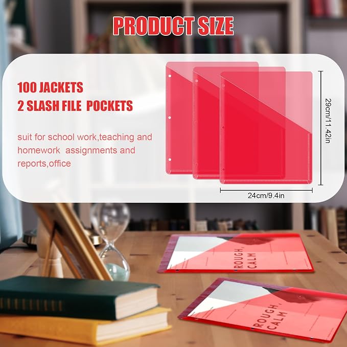 Seajan 100 Pcs Pocket Folders for 3 Ring Binder Clear Plastic Folders Sleeves - Image 2