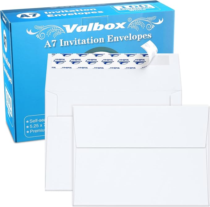 ValBox 5x7 Envelopes for Invitation 100 Qty A7 Envelopes Self Seal White by ValBox
