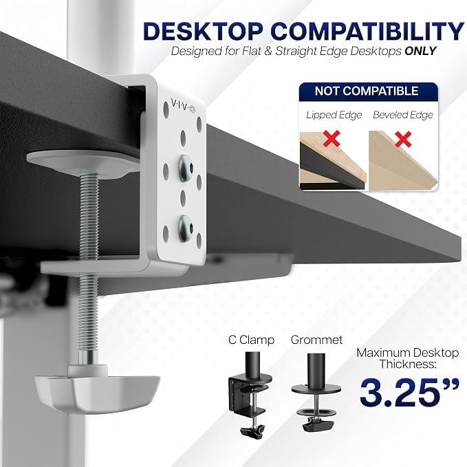 VIVO Dual Monitor Desk Mount for 13 to 30 inch Screens, STAND-V002W | White - Image 6