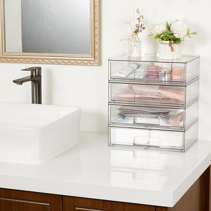 Vtopmart 12.1''W Clear Stackable Storage Drawers, 2 Pack Acrylic Plastic - Image 2