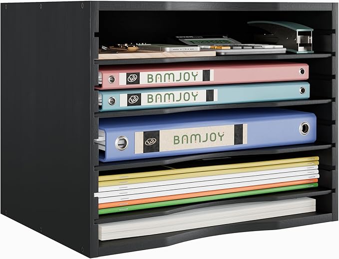 Bamjoy Wood 5 Tier Desktop Organizer, Paper Organizer Mail Sorter, File Holder - Image 9