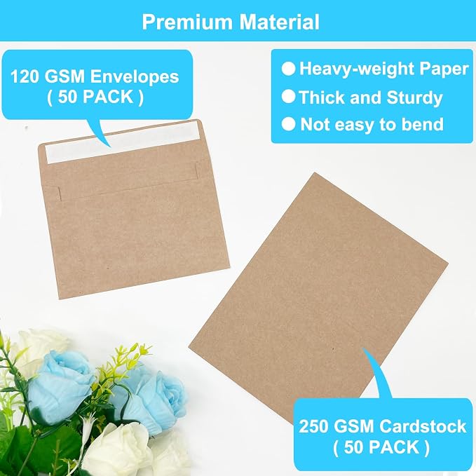 Blank Cards and Envelopes 4x6, 50 Pack Brown Blank Folded Greeting Cards and - Image 3