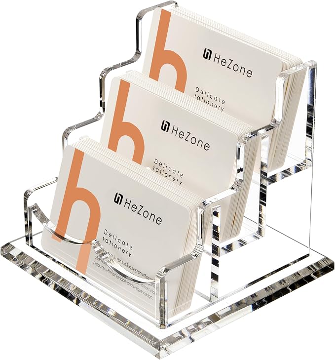 HeZone Business Card Holder for Desk 3 Slots 3 Tier, Cards Organizer for Women by HeZone
