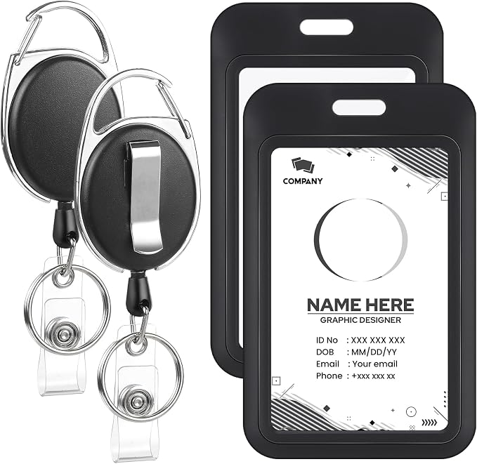 2 Pack Badge Holder Retractable Clip Heavy Duty Reels by BESARME