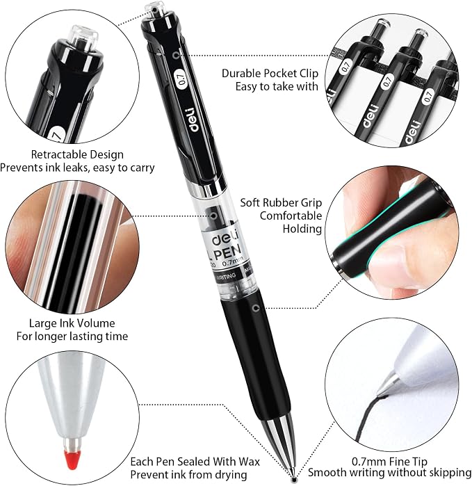 deli Gel Pens, Medium Point Pen 0.7mm, Smooth Writing, Fast Dry, No Bleed - Image 3